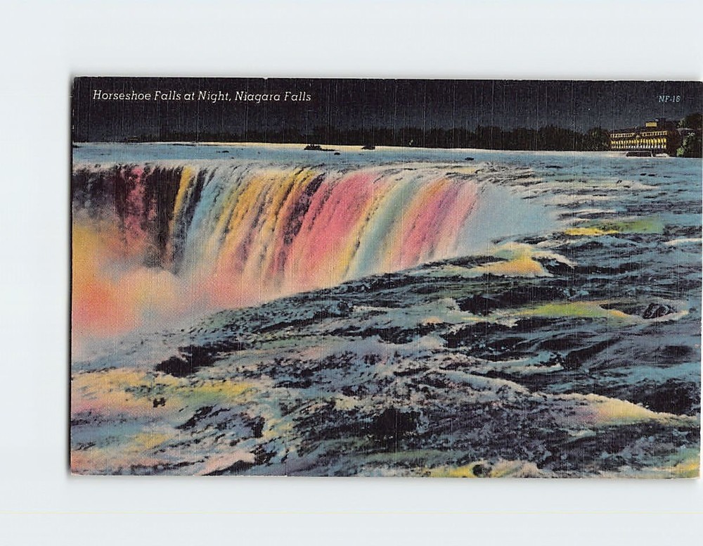 Postcard Horseshoe Falls at Night Niagara Falls Ontario Canada