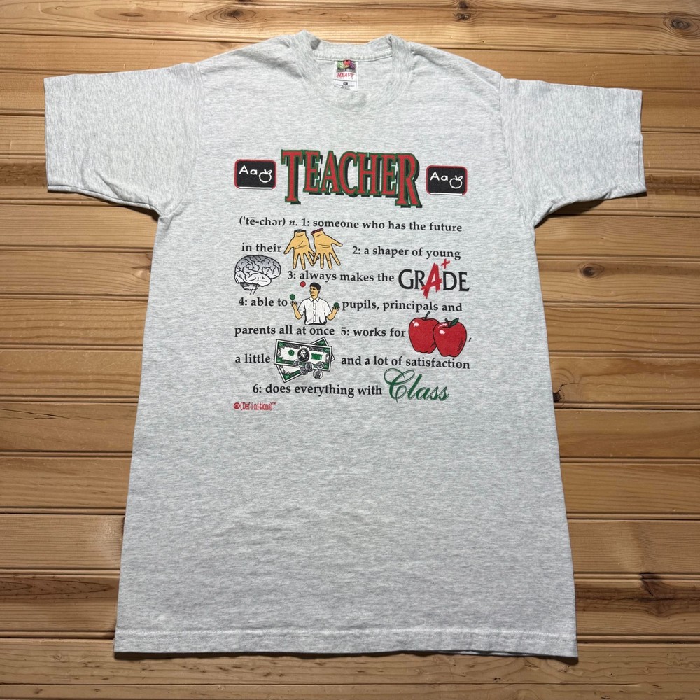 Vintage 90s Teacher Definition Educational School Graphic T-Shirt USA - Medium
