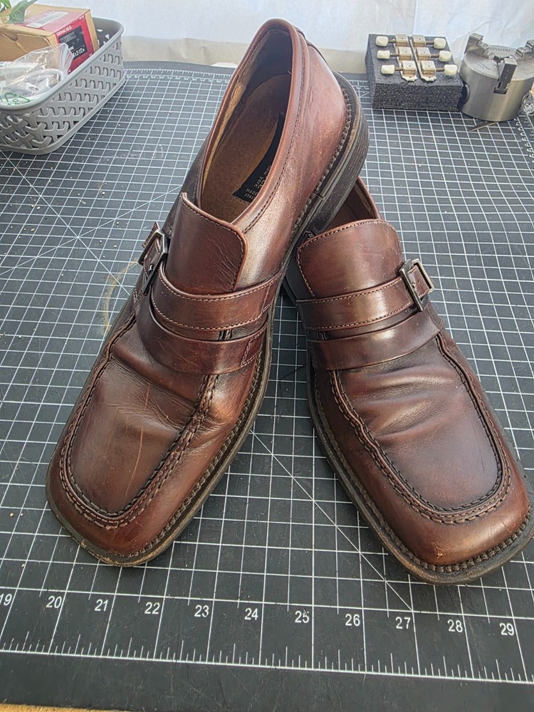 Kenneth Cole New York Mens 9.5 Brown Leather Monk Strap Shoes Made In Italy