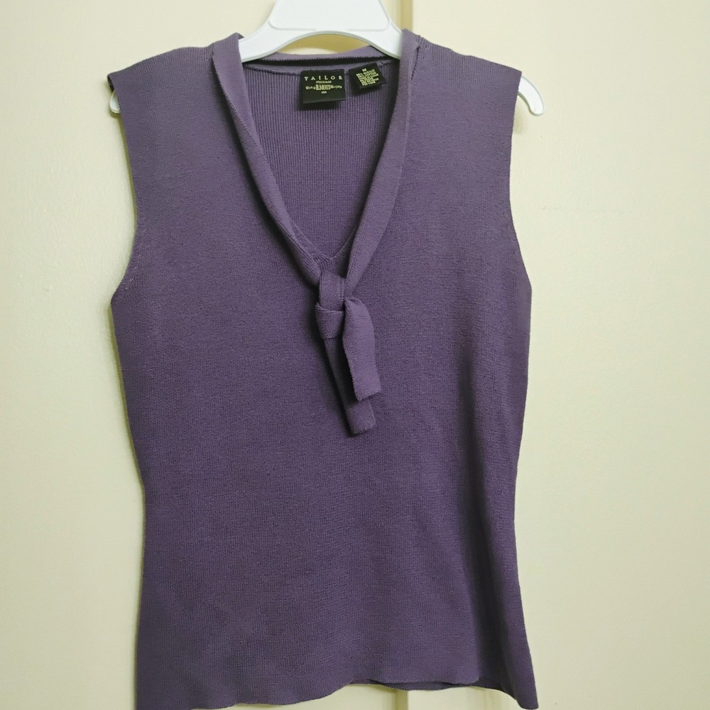 Ann Taylor Loft Women's Sleeveless Top Stretch Purple Tie-Neck Size M EUC