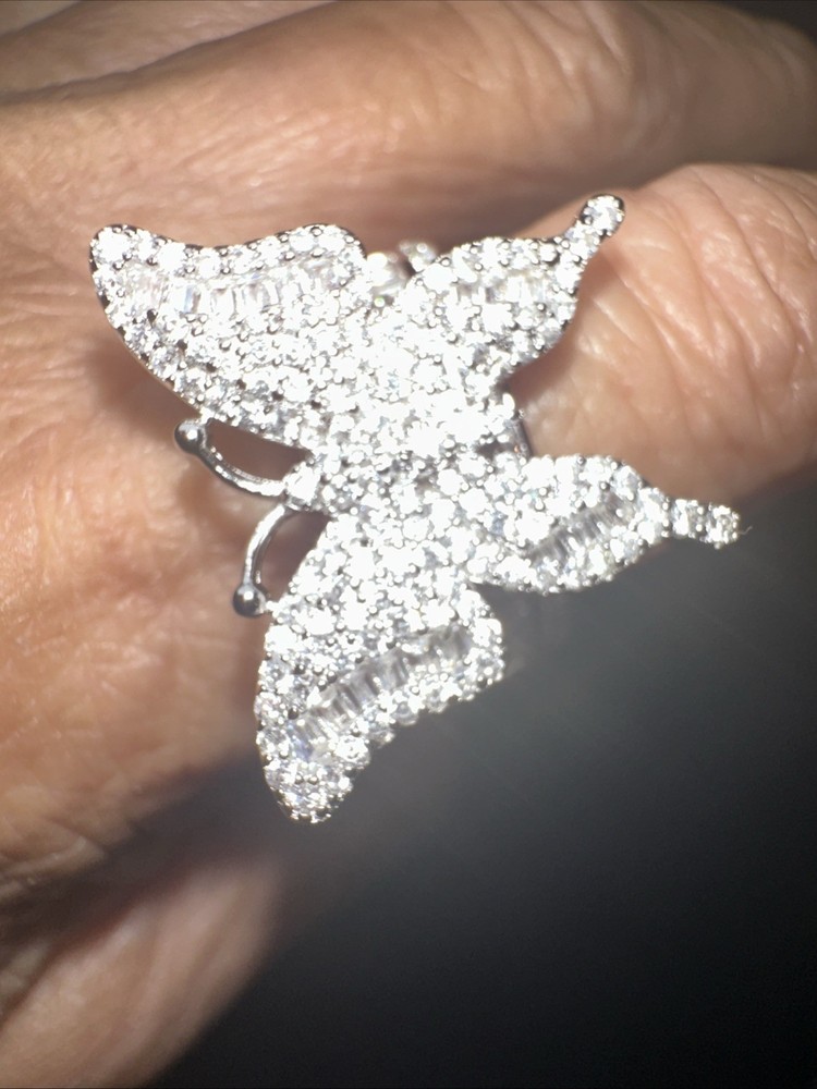 925 Sterling Silver Butterfly Ring Has Cubic Zirconias. Ring Is Size 7
