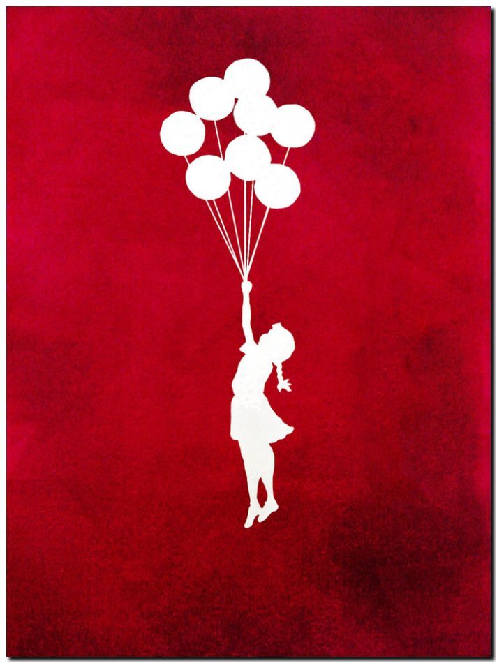 BANKSY STREET ART *FRAMED* CANVAS PRINT Girl & Balloons red 18x12