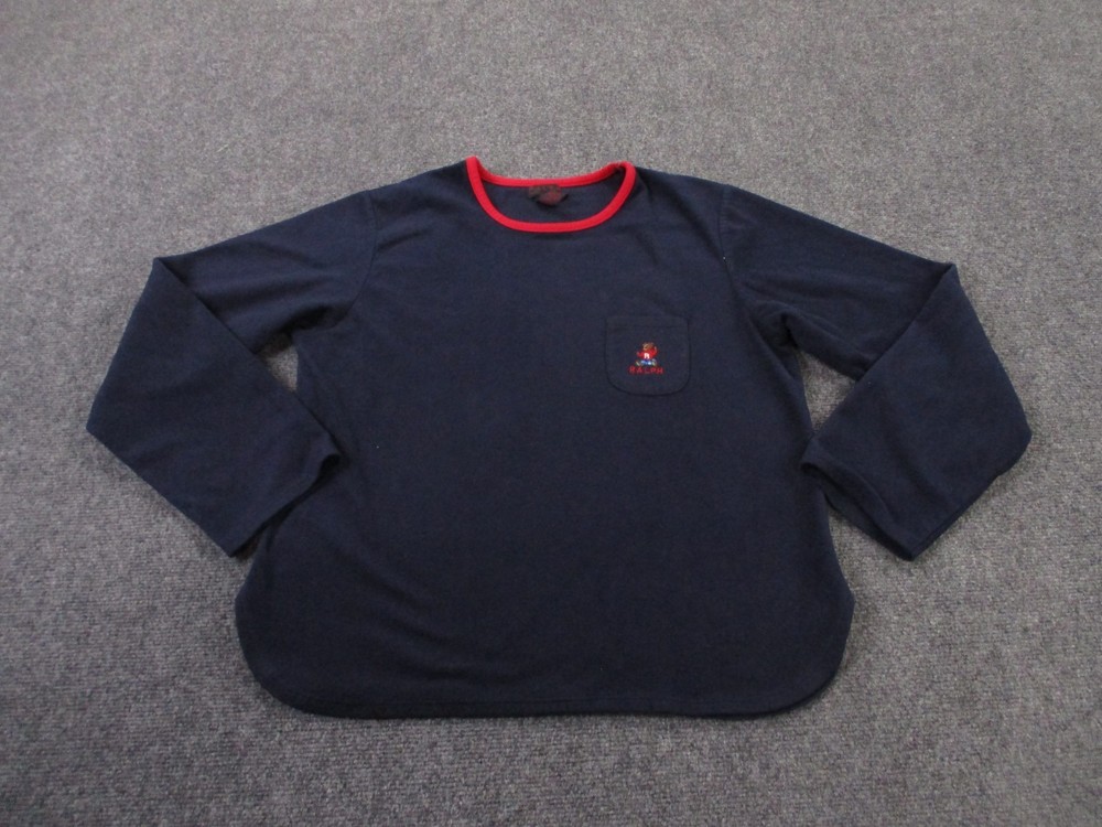 Vintage Polo Ralph Lauren Sweatshirt Women L Fleece Pullover Bear Logo Sweater