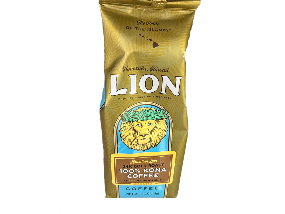 Hawaiian Lion 24k Gold Roast 100% Kona Ground Coffee 7 oz Bag
