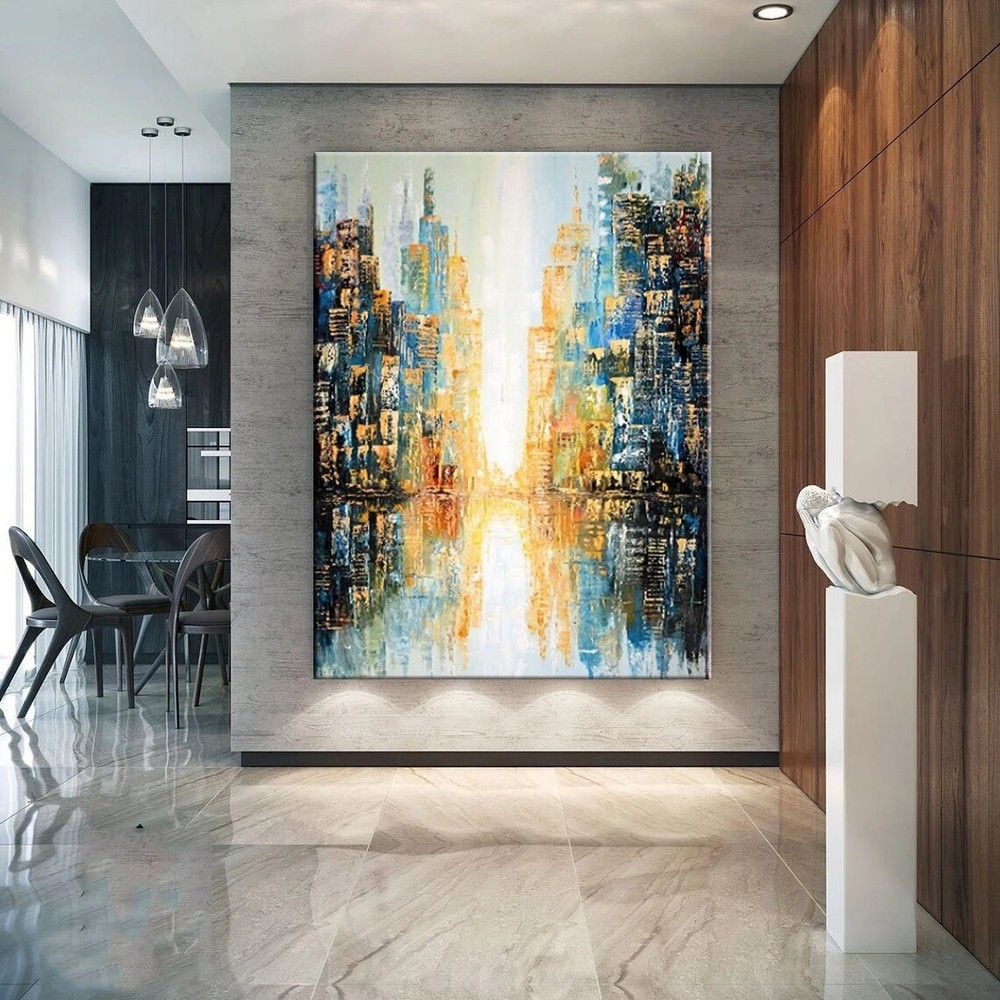 New York City Modern Wall Art Decor Large Cityscape Abstract Painting Handmade