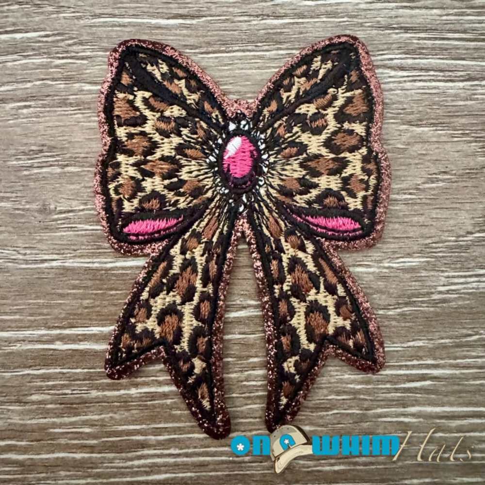 Leopard Pink Bow Iron-On Patch