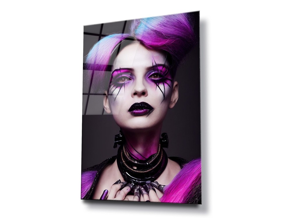 GLASS WALL ART Digital Printed HD NEON GRAFFITI PUNK ABSTRACT BEAUTIFUL GIRL-image