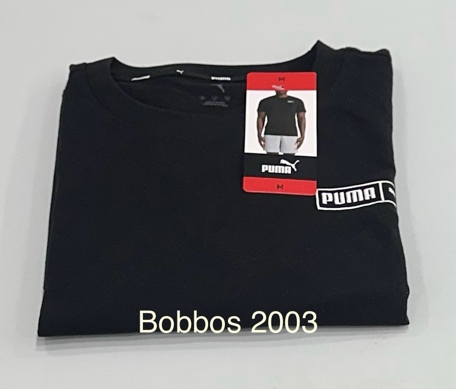 Puma Men's Short Sleeve Crew Neck Logo Tee, Black, Size M