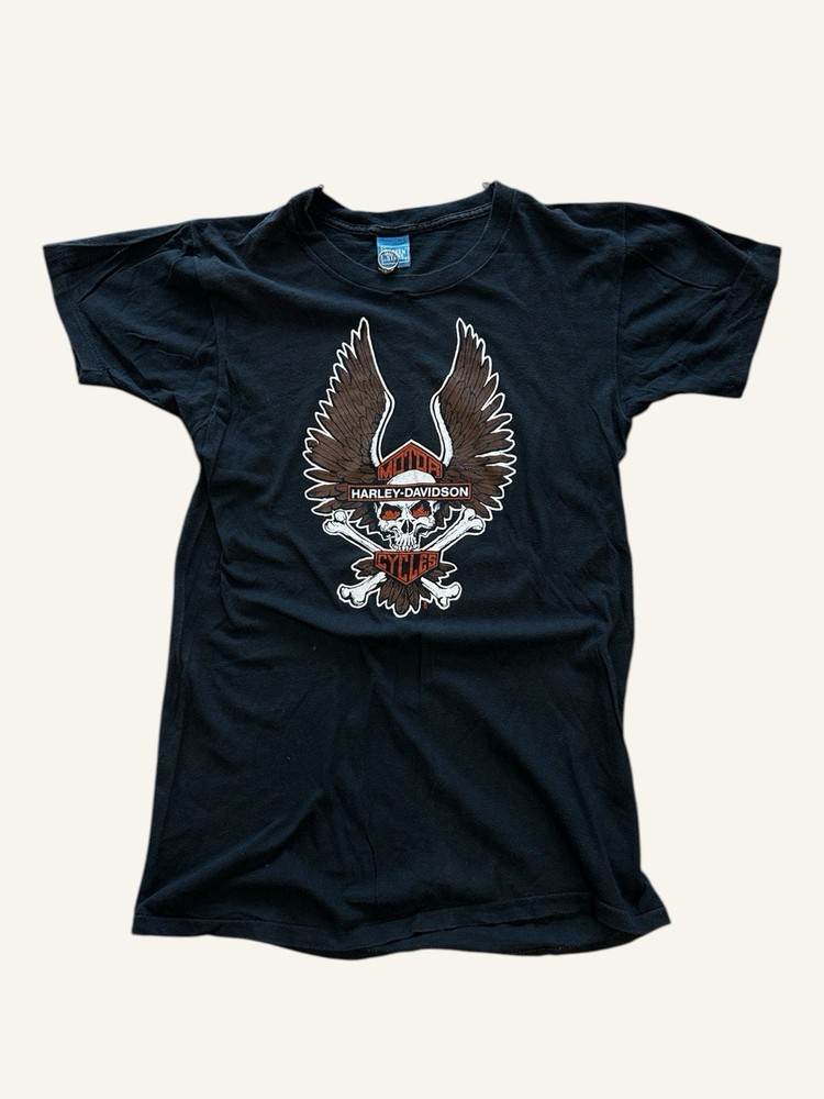 RARE 70s HARLEY DAVIDSON MOTORCYCLES WINGED SKULL T-SHIRT SZ LARGE