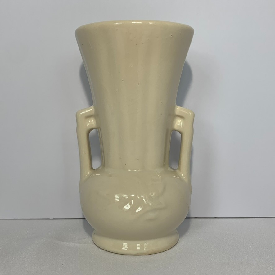 Vintage McCoy 1940’s Art Pottery Vase with Handles Ivory/Cream Floral MCM