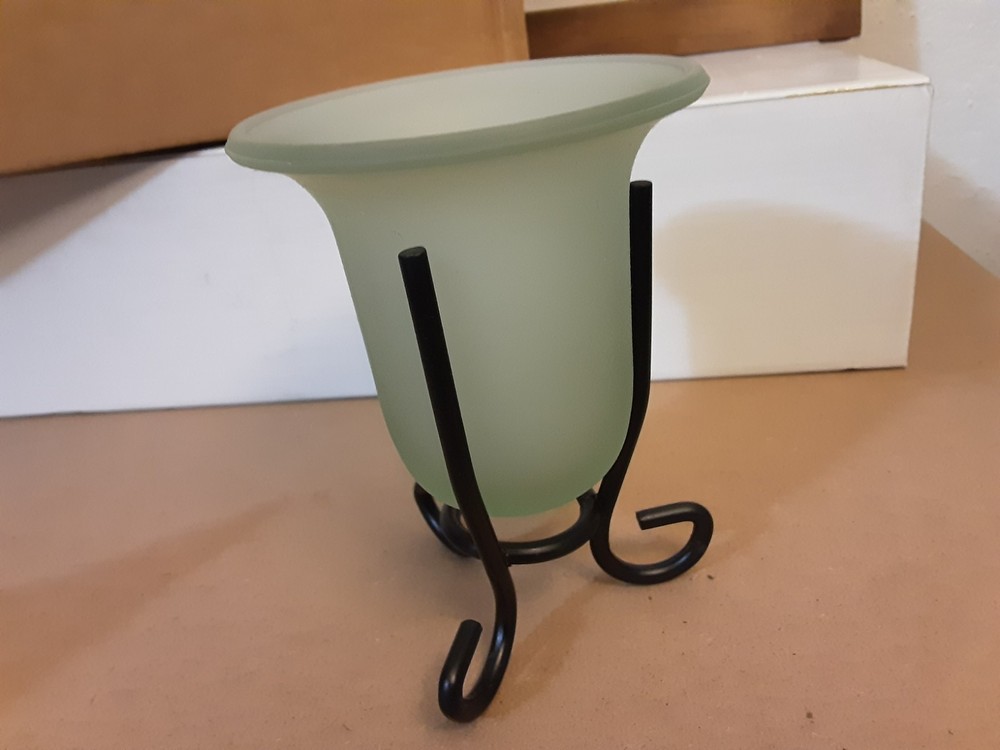 Brand NEW Lot Set of 2 Tea Light Candle Holders Frost Glass w/ Black Metal Stand