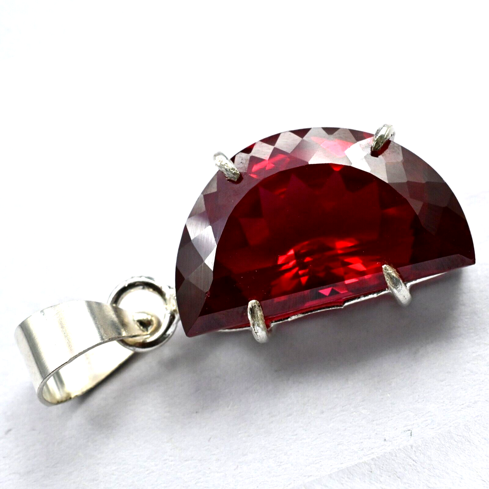 37CT Natural Red Ruby Gemstone 925 Sterling Silver Pendant Fancy Cut Jewelry  