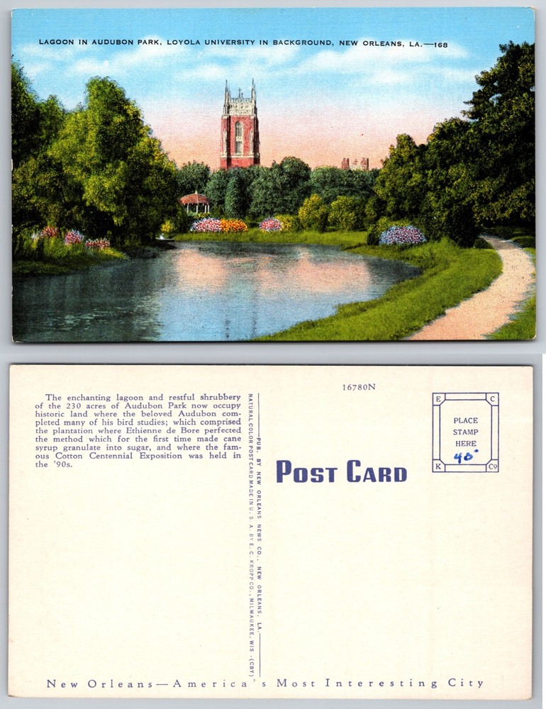 Lagoon Audubon Park Loyola University New Orleans Postcard
