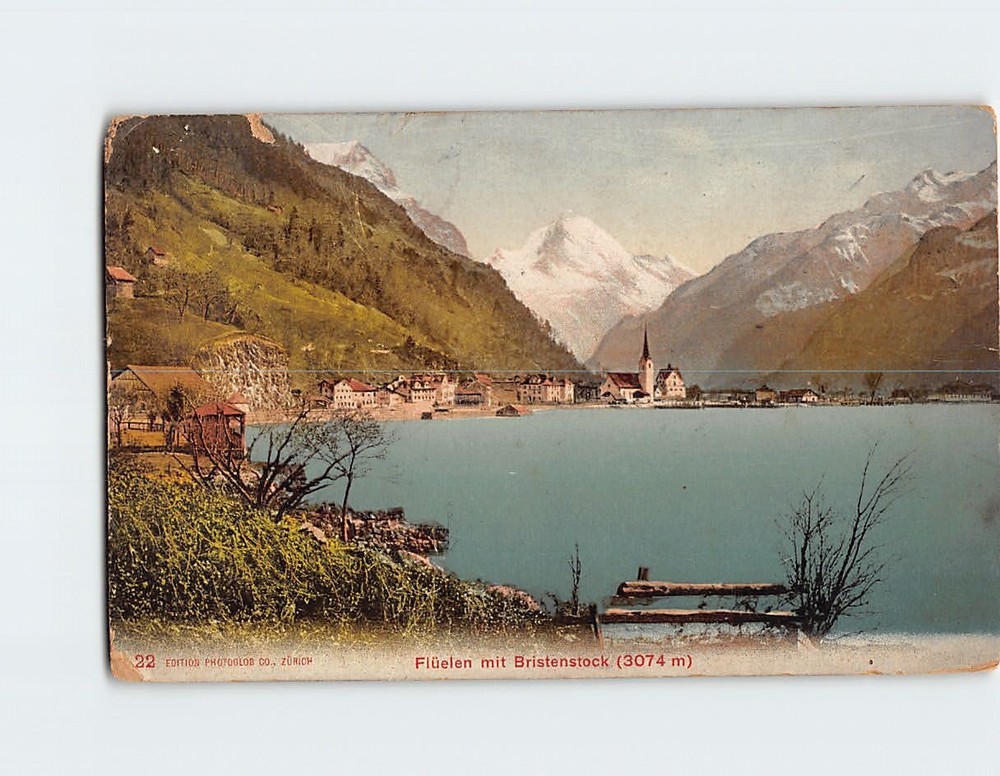 Postcard View of Lake Lucerne Flüelen with  Brünigstock mountain Switzerland