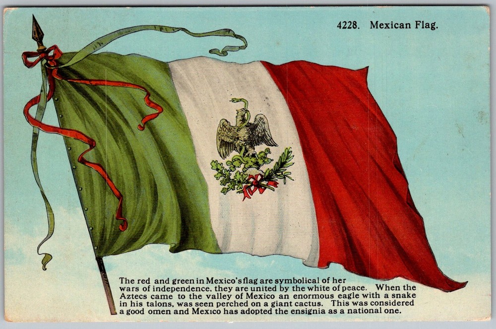 Antique Postcard Mexican Flag Eagle Emblem San Diego, CA 1910s