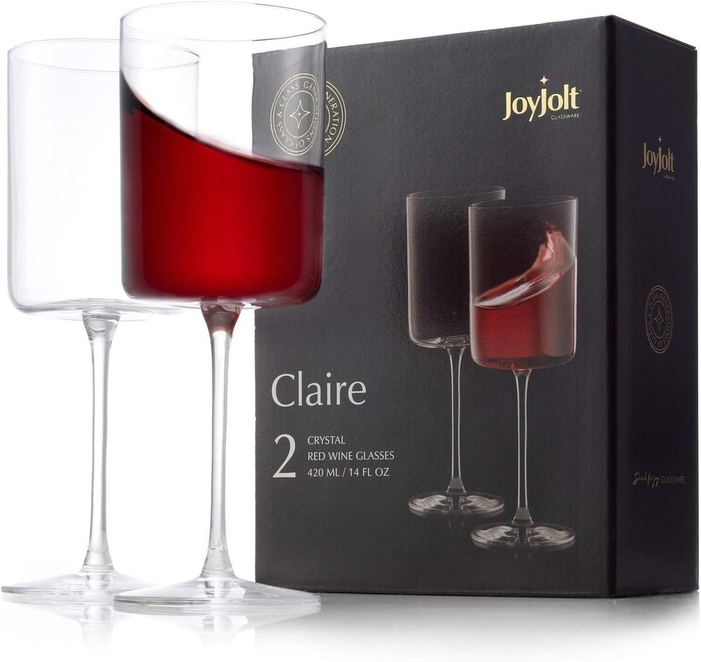 Claire 14oz Red Wine Glass Set Large Wine Glasses Set of 2 Elegant Crystal Wide