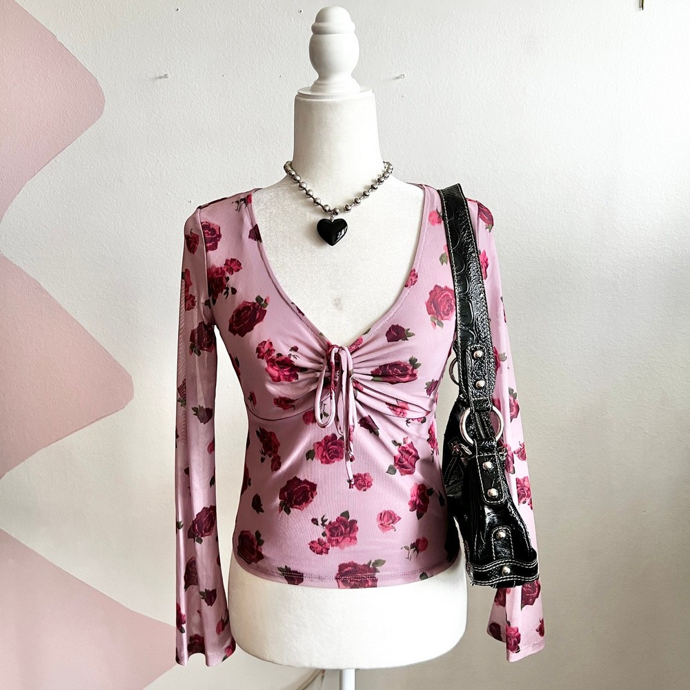 Vintage Pink Mesh Babydoll Top Y2K Fairycore Romantic Coquette Retro XS