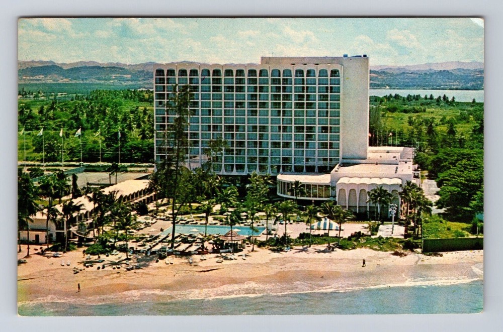 San Juan PR- Puerto Rico, Aerial Americana Hotel, Advertising Vintage Postcard
