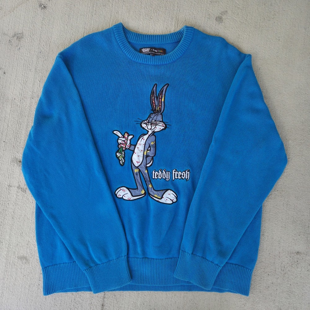 Teddy Fresh x Looney Tunes BUGS BUNNY Knit Sweater Blue Unisex Size L