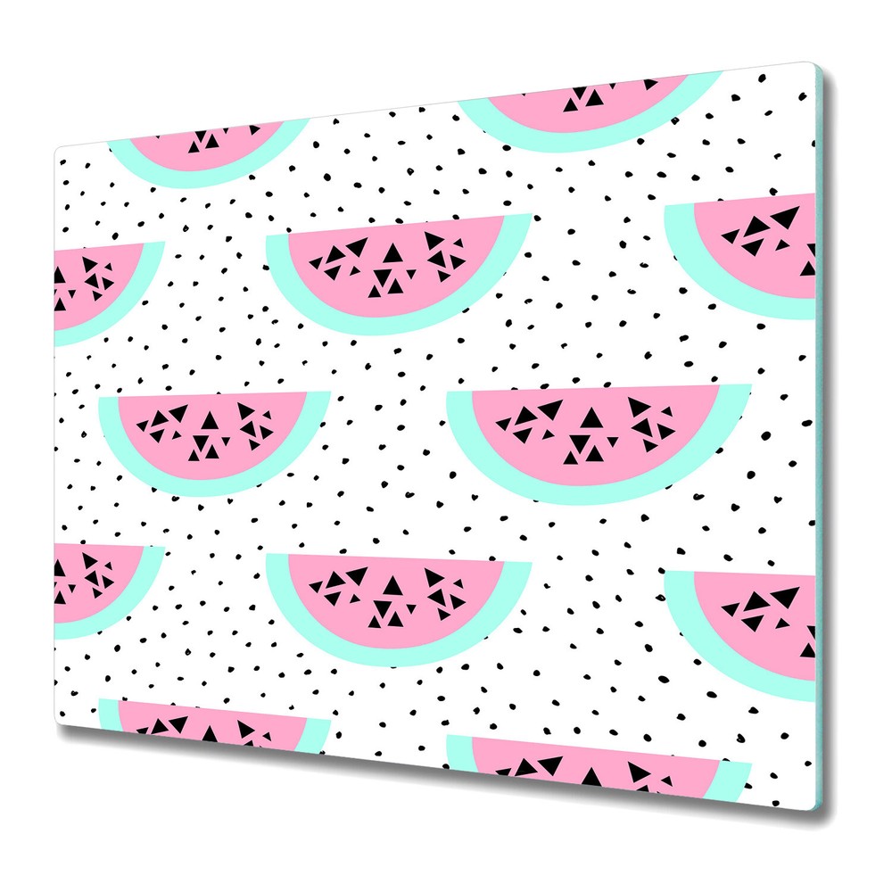 Glass Worktop Kitchen Chopping Board Watermelon pink and black 60x52