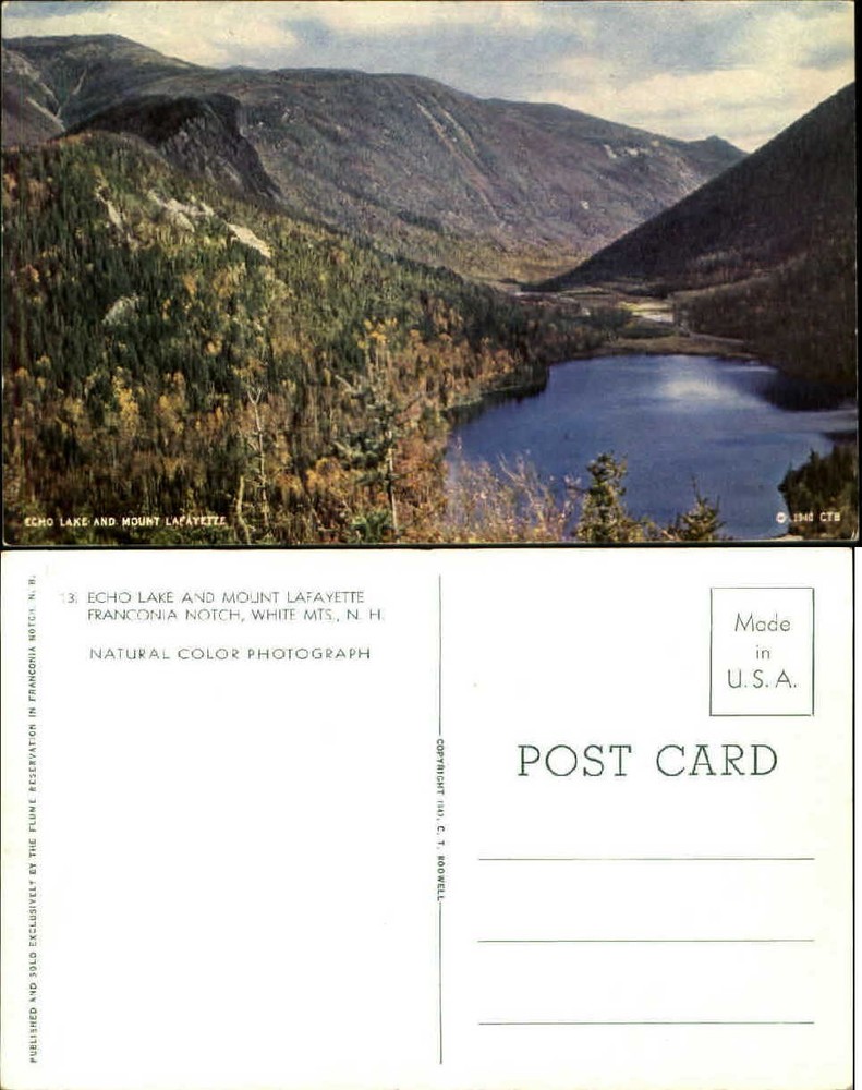 Echo Lake and Mount Lafayette Franconia Notch White Mountains NH unused postcard