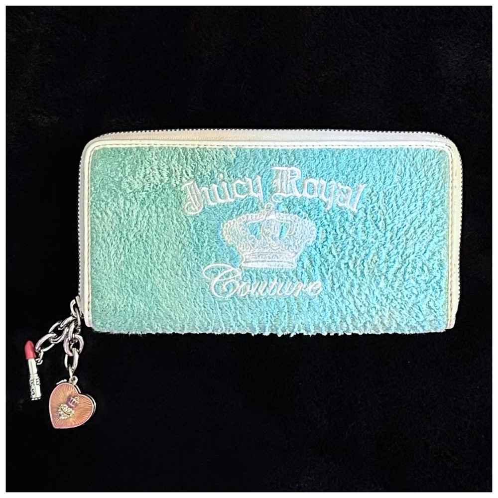 Vintage Juicy Couture Y2K Terry Credit Card Wallet / Clutch Mint Green White NEW