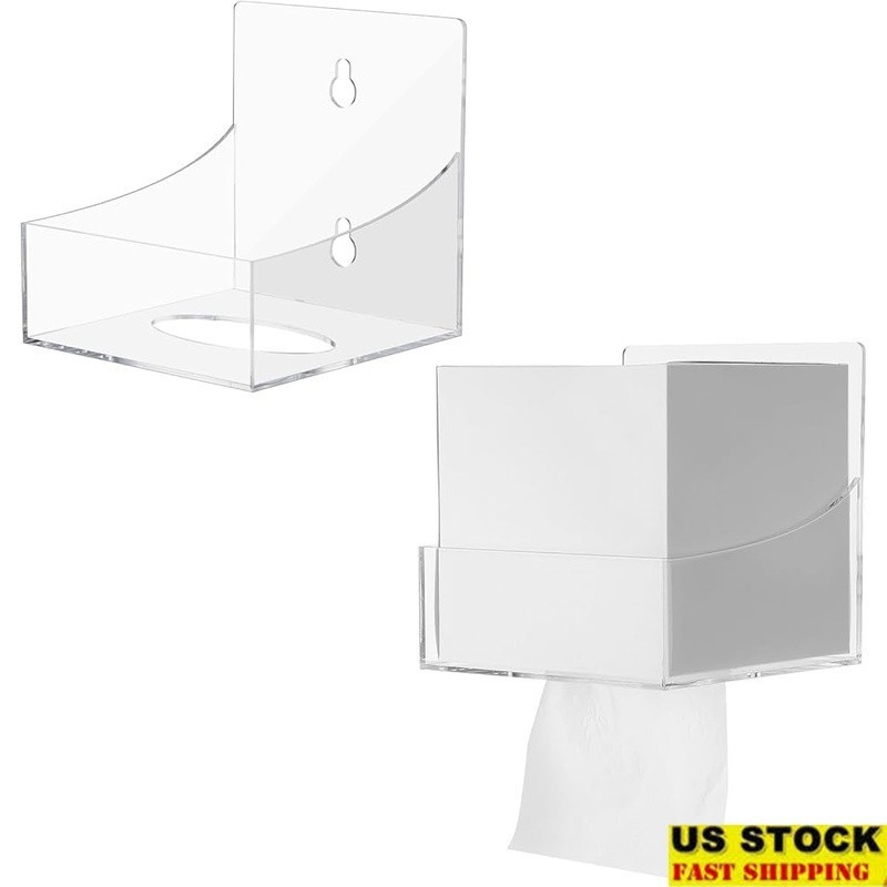 Acrylic Tissue Box Holder Wall Mount Suction Cup Easy Install Home Office New