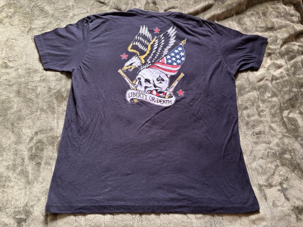 Zero Foxtrot Shirt Mens 2XL XXL Black Skull Eagle US Flag Tattoo Shop Graphic