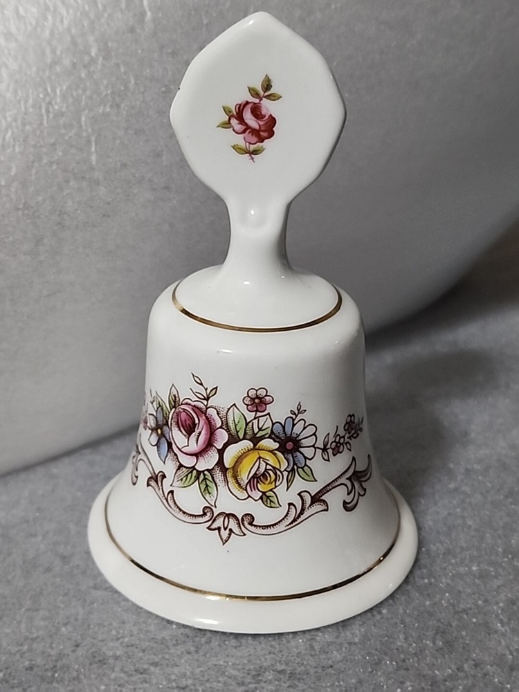 Staffordshire Fine Bone China Bell - Made in England Floral Design Gold Trim