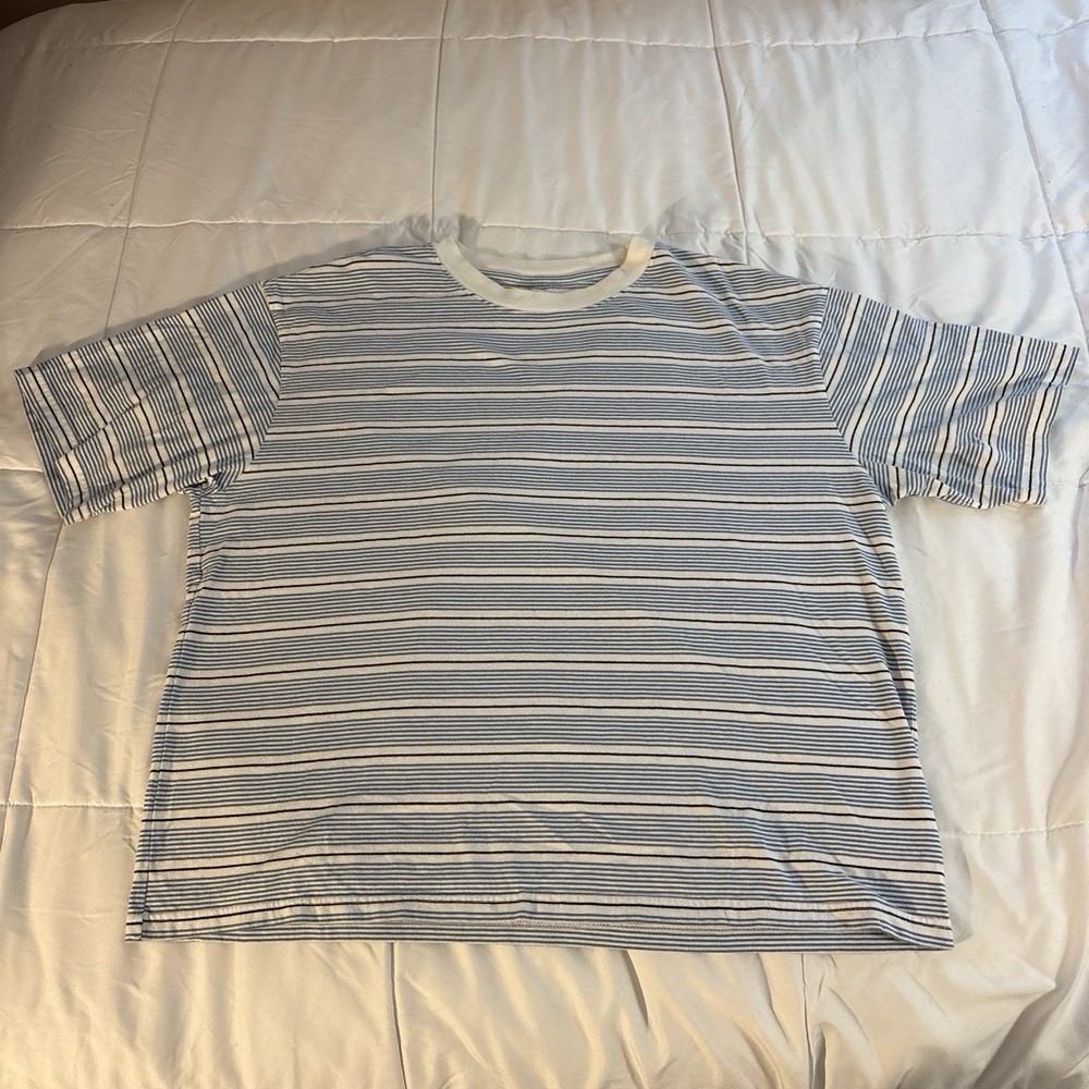 GAP Men's Vintage Soft Boxy Tee Blue/White Striped Crew Neck T-Shirt L