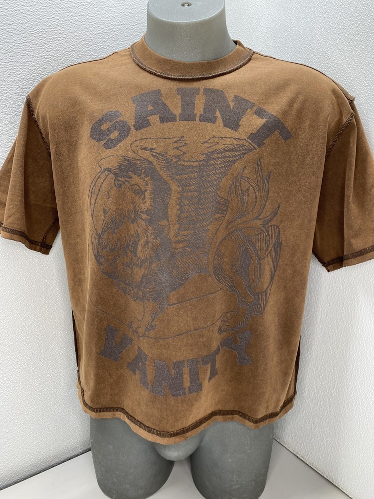 Saint Vanity Mens T-Shirt Mocha Brown Size 2XL Logo Print Short Sleeve Cotton