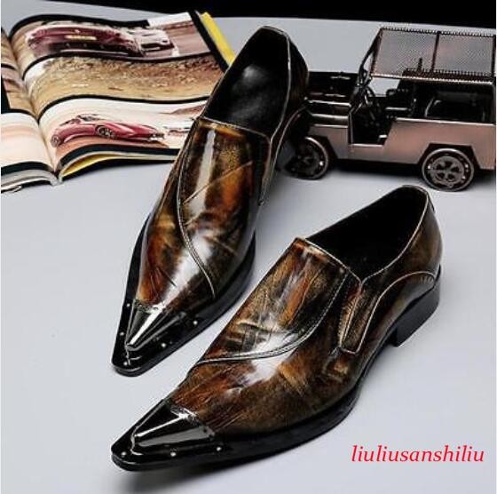 British Mens Pointy Toe Slip on Dress Formal Business Shoes Metal Toe Shoes SYJJ
