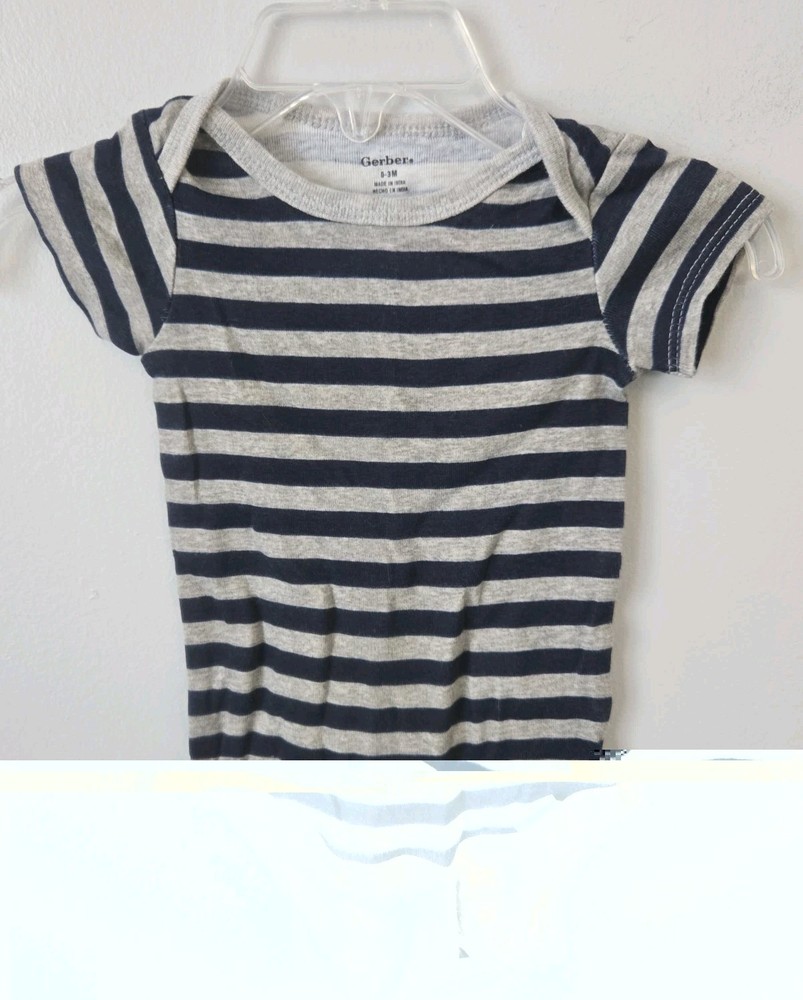 Gerber Baby Onesie 0-3 Months Navy Gray Striped Bodysuit Short Sleeve Infant