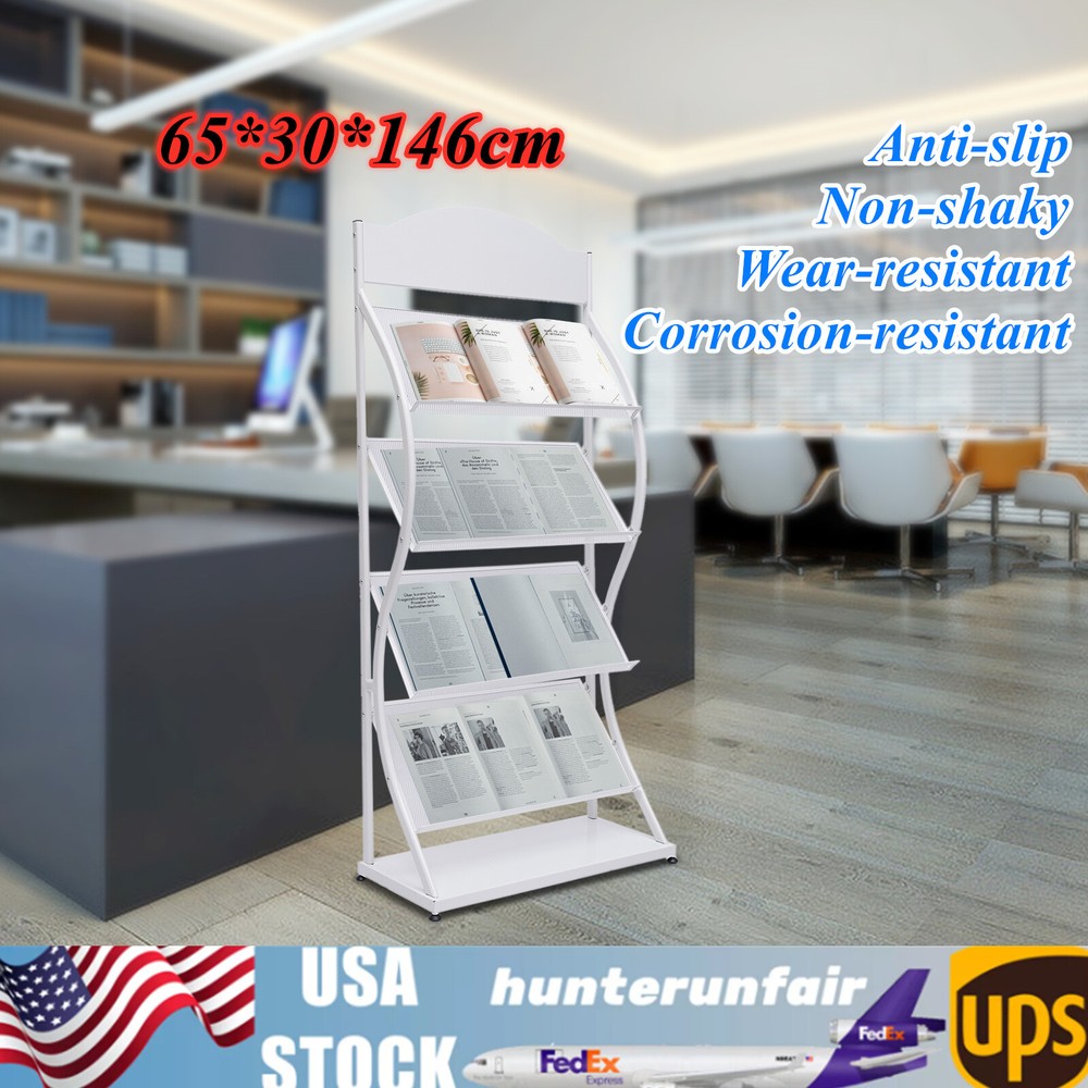 4 Layers Freestanding Magazine News Rack Office Display Organizer Metal Stand