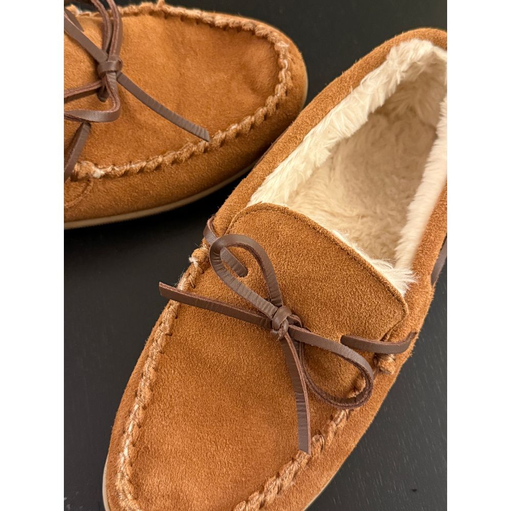 J. Crew Sherpa-Lined Suede House Slippers Mens 7 Cozy Caramel Moccasin Slip-Ons