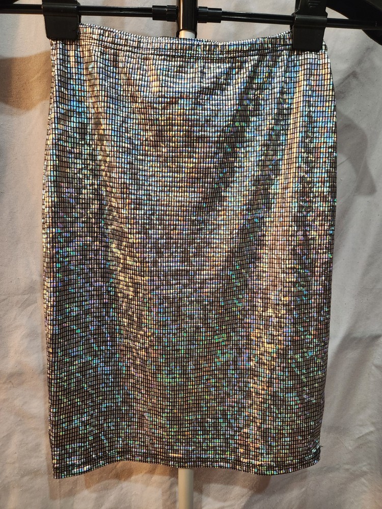 Black Bead Size Small Elastic Waisted, Shimmering, Iridescent Sequin Miniskirt