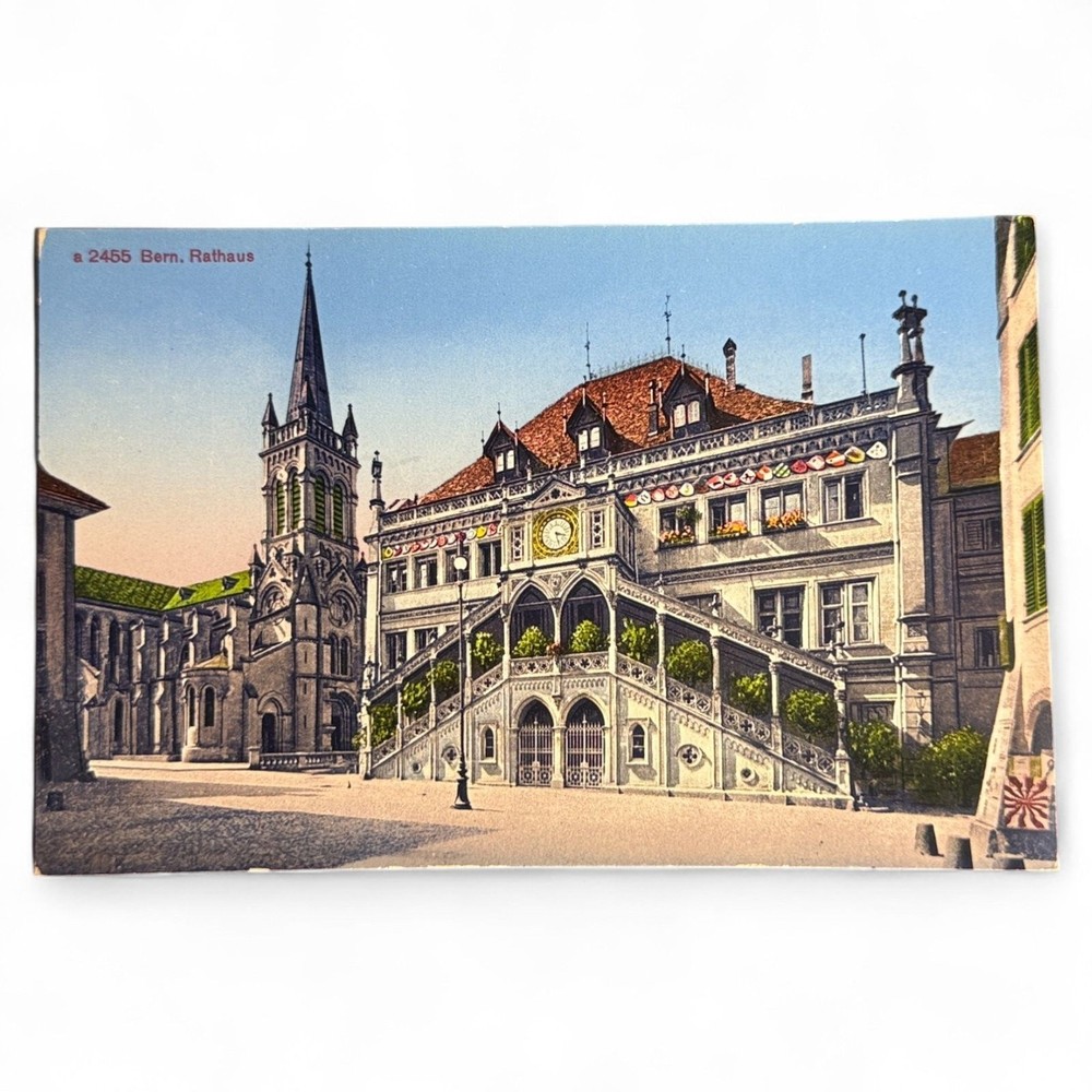 Vintage Postcard Bern Rathaus Town Hall Switzerland Photoglob Zurich Damaged
