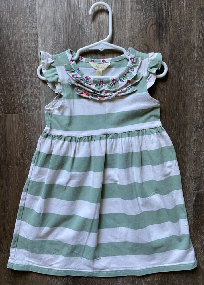 MATILDA JANE sage green and white striped summer dress~girl's size 4~s/s