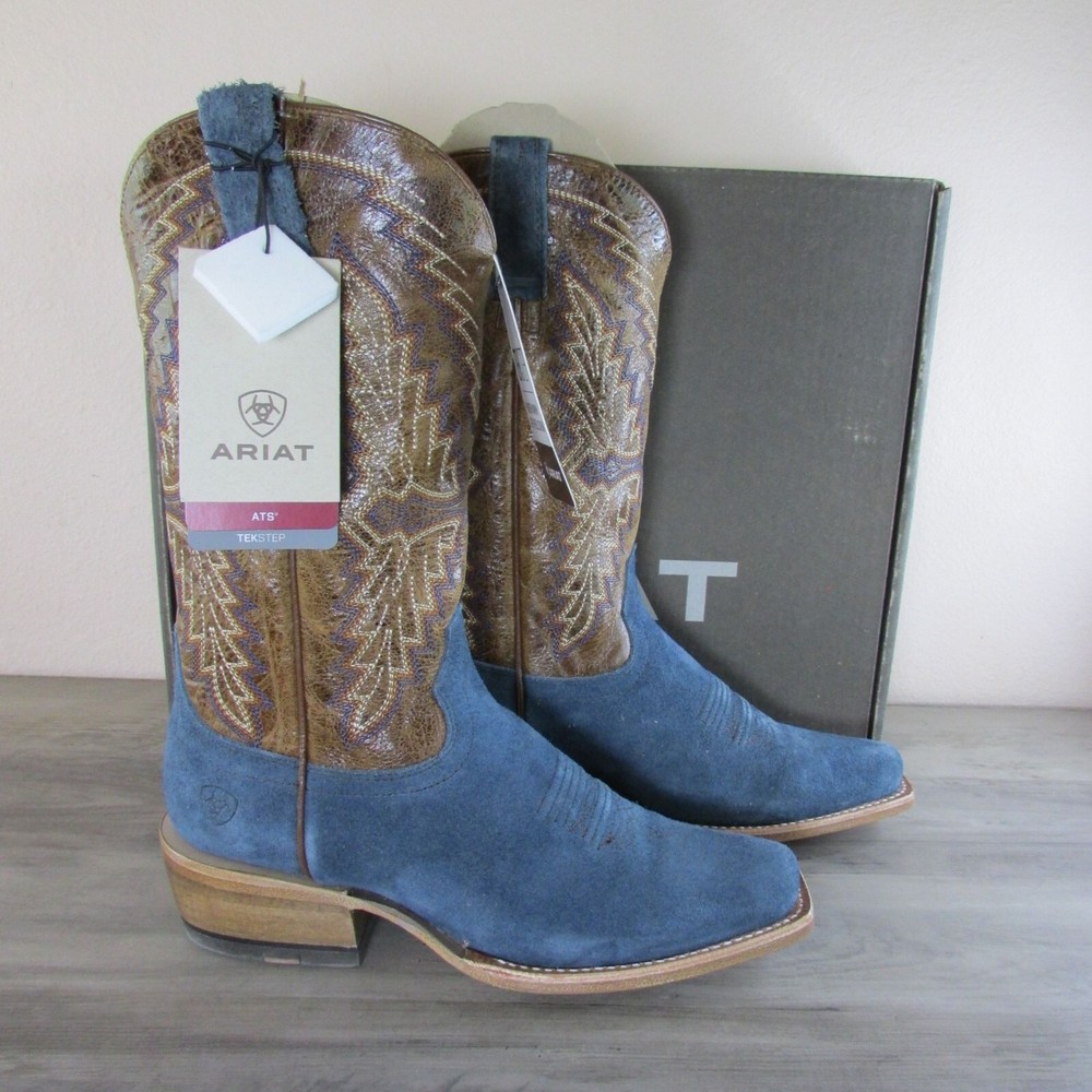 Ariat Mens Futurity Showman 13 Inch Western Boots in Navy Roughout Bite the Dust Brown
