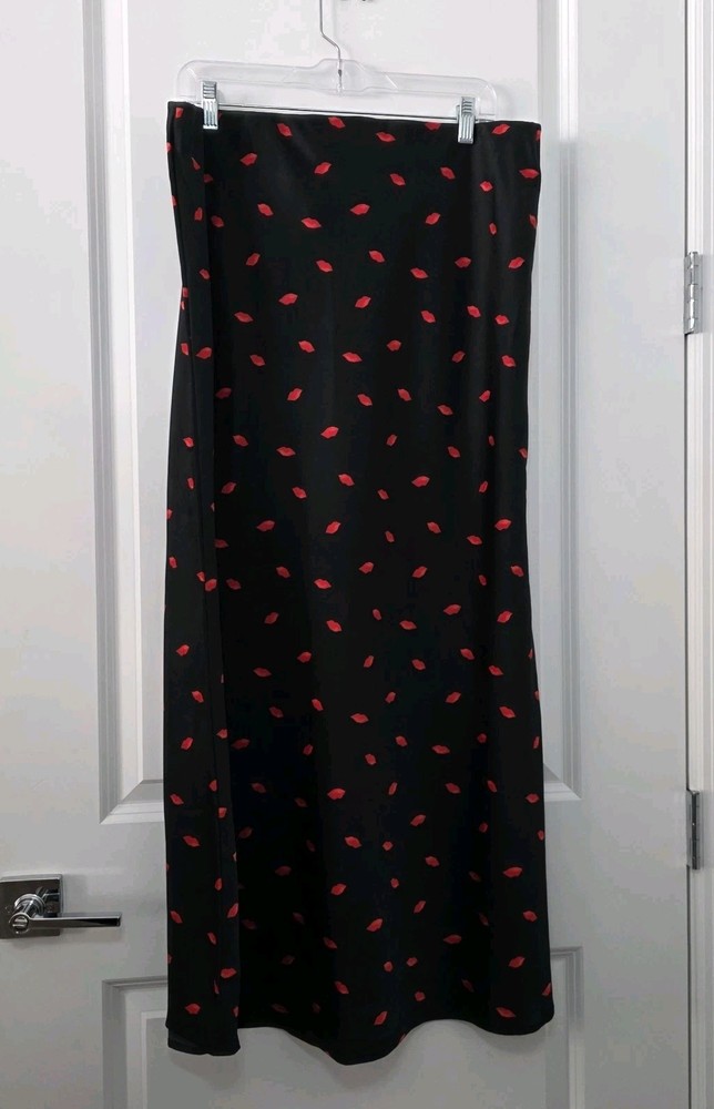 A New Day Long Maxi Skirt Lips Elastic Waist Size Large NWT office Attire