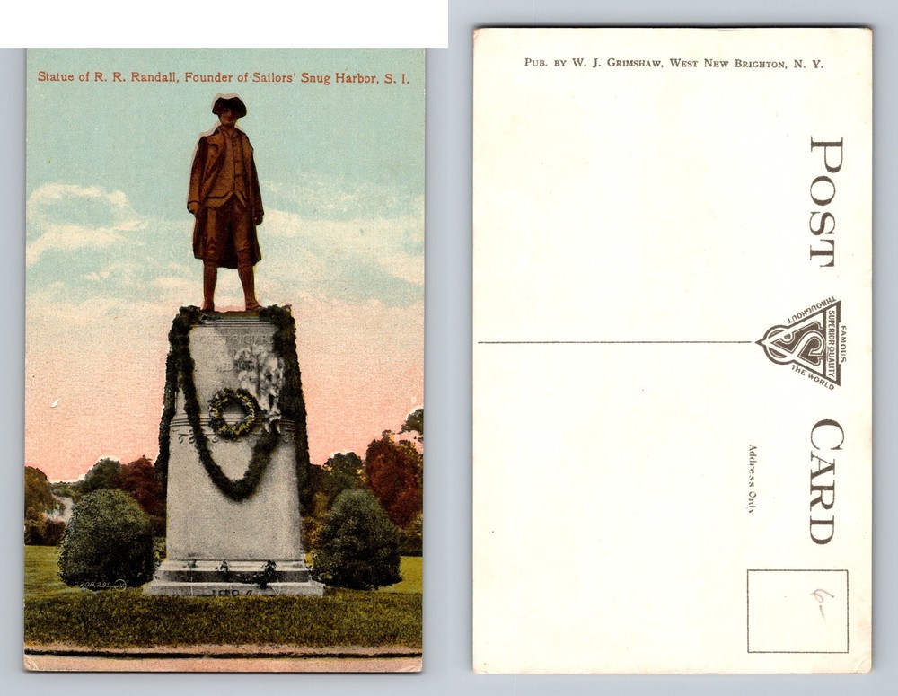 Staten Island, NY-New York, Sailors’ Snug Harbor Randall Statue Vintage Postcard
