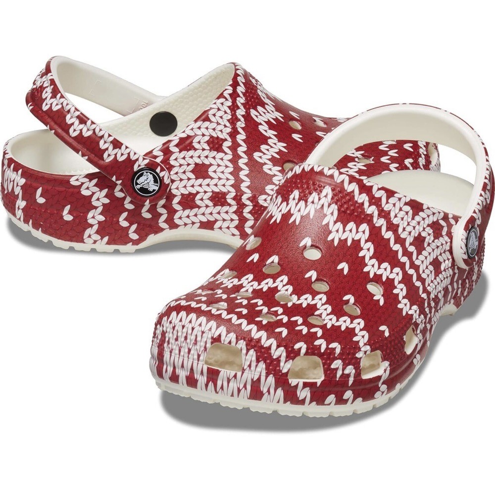 Crocs Classic Red White Clogs Holiday Christmas Sweater Mens Size 11 NEW