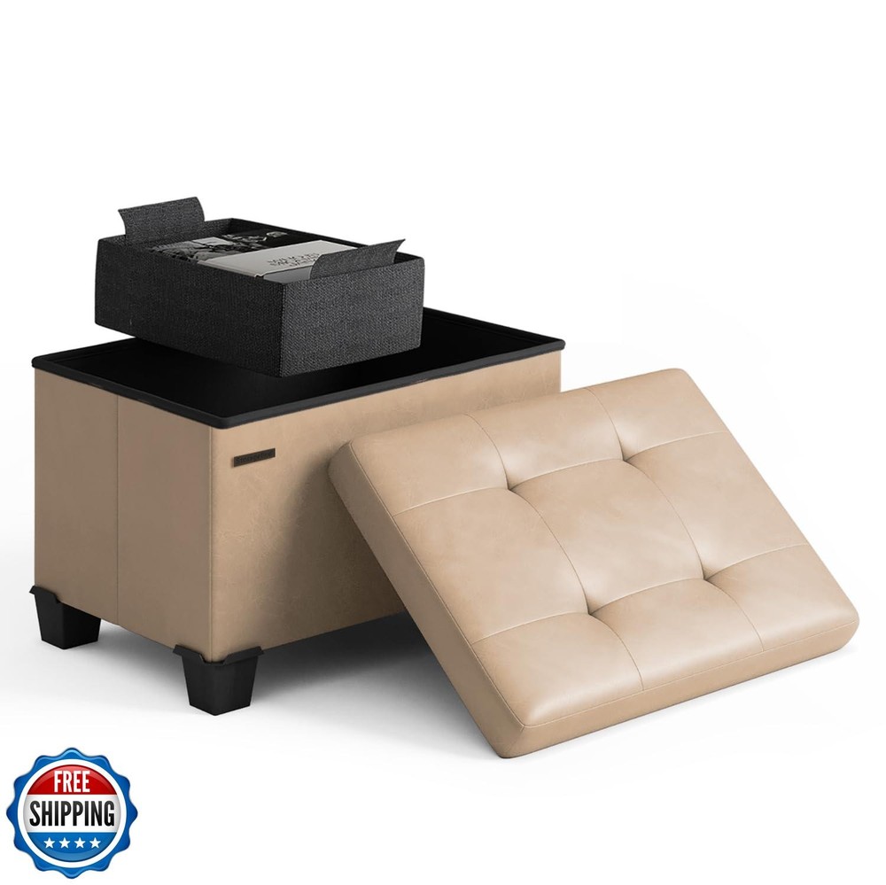 16-in Square Storage Ottoman Cube with Removable Bin and Lid