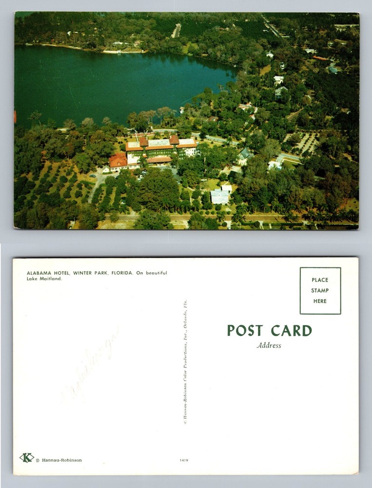 Winter Park, FL-Florida, Alabama Hotel Aerial Lake View Old Vintage Postcard