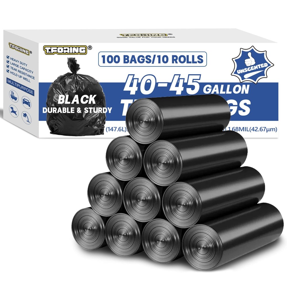 Large 40-45 Gallon Trash Bags Heavy Duty - 1.6 Mil Thick,39''x47'' Strong Bla...