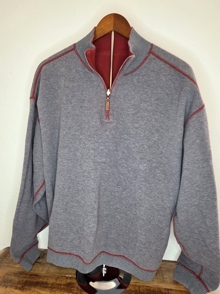 Tommy Bahama Men’s Large Reversible 1/4 Zip Pullover Sweater Gray Rust Casual