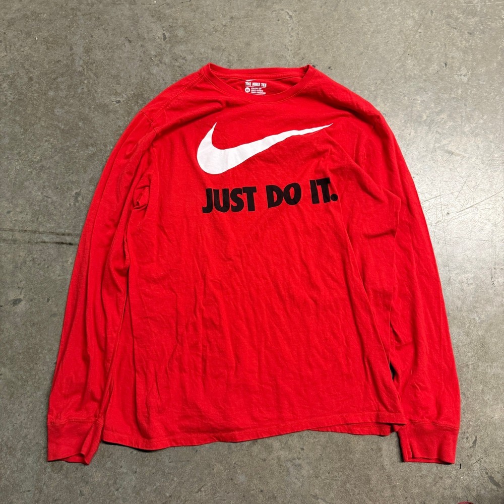 Nike Mens Red Long Sleeve Just Do It Swoosh Graphic Tee Shirt XL Athletic Cut