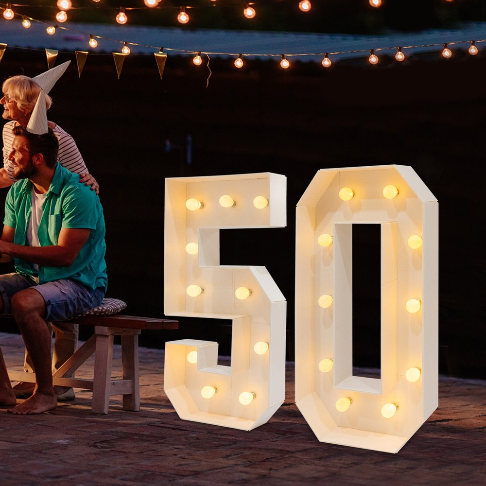 Vintage LED 50th Birthday Light Up Number Lamp Warm Glow Party Decoration Gift