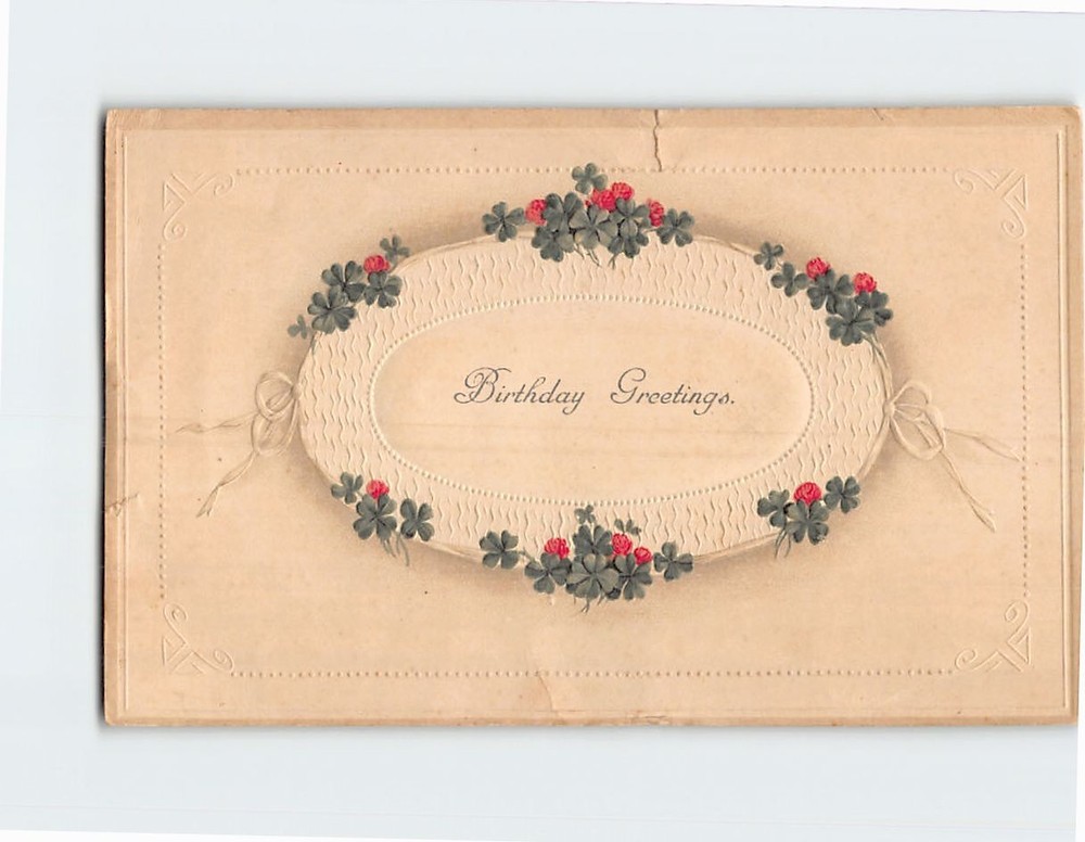 Postcard Birthday Greetings with Flowers Birthday Embossed Art Print