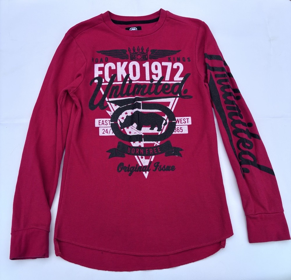 ECKO UNLTD Shirt Mens Small Long Sleeve Red Waffle Thermal